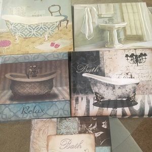 Set of 5 Bathroom Canvas Wall Art